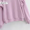 Zevity Women Moda Ruffles Z Długim Rękawem Casual Luźne Bluzy Femme Basic O Neck Rozrywka Bluzy Chic Pullover Topy S403 210603