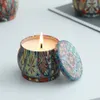 Candele profumate Art Fragranza profumata Barattoli di candela in metallo 6 pezzi / set Gardenia Lavanda Vaniglia Rosmarino Limone Gelsomino Cera di soia Nozze Regali di San Valentino Pianta Spezia 6,5 * 5 cm