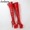 Sorbern – bottes mi-cuisses rouges brevetées pour femmes, chaussures de danse sur poteau longues de 20Cm, plates-formes à talons extrêmement hauts pour strip-teaseuse