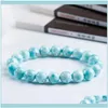 Beaded Armband Jewelrybeaded Strands 10mm äkta blå naturlig Larimar Gem Stone Crystal Stretch Round Bead Armband 1 Drop Leverans 202