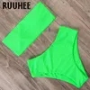 RUUHEE High Waisted Neon Bikini Woman Bandeau Bathing Suit Mayo Push Up Swimwear Tube Top Sexy Two Piece Swimsuit For Women 210611