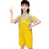 Детская одежда полосатая футболка + комбинезон девушки одежда повседневная стиль детей лето 6 8 10 12 14 210528