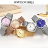 Wwoor Luxury Diamond Woman Watch Kvinnor Rose Guld Små Armband Armbands Klockor Gåvor För Kvinnor Quartz Clock Relogio Feminino 210310