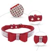 Collari per cani Guinzagli Strass Cani di piccola taglia Bling Crystal Bow PU Collare per animali in pelle Cuccioli Gatti Collana Cablaggio Guinzaglio Dropship9088878