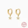 Stud Aide 925 Sterling Silver Crystal Star Petites boucles d'oreilles pour femmes Bijoux Mode Cinq Pointed Huggie Party Gift