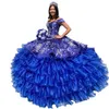 2022 Vintage brodé mexicain Quinceanera robes pour femmes robes de bal à volants Organza Charro doux 15 robe de bal fête