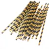 25PCS Foil Striped Paper Straw Gold And Black Disposable Straw Birthday Wedding Decorative Party Event Drinking Straws