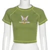 Grafica E-girl Farfalla e stampa di lettere Stitch Green Crop Tops Y2K Estate Grunge Style O-Collo T-shirt a maniche corte C0304
