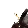 2021 nyckelring bulldog nyckelkedja bruna blomma läder män kvinnor handväskor väskor bagage tillbehör älskare bil hängsmycke 7 färger med låda 12x13x5cm # hund-02 gåva