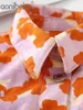 Floral Impressão Mulheres Denim Camisa Verão Moda Curta Manga Surpreenda Botão Botão Frente Casual Feminino Loose Bluses 210604