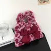 Furry Bag Japanese Cute Bow Leopard Print Plush Handväska Soft Girl Totes
