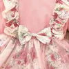 Dziewczyny Rose Flower Print Tulle Dress Fall 2021 Kids Boutique Odzież Koreański 1-5T Długie rękawy bawełniane sukienki