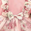 Dziewczyny Rose Flower Print Tulle Dress Fall 2021 Kids Boutique Odzież Koreański 1-5T Długie rękawy bawełniane sukienki