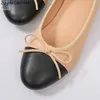 Ballet Bow Shoes Woman Basic Pumps 2021 Fashion Two Color Splicing Bow Ballet Work Shoes Classic Tweed Cloth Women Shoes Pump 210225