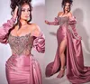 2022 Plus Size Arabic Aso Ebi Mermaid Beaded Crystals Prom Dresses Lace Long Sleeves Evening Formal Party Second Reception Gowns Dress ZJ120