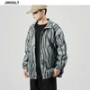 Youth Men Bomber Jacket Loose Long Sleeve Windbreaker Zipper Zebra Striped Jackets Coats Male Outwear Brand Clothing 210528