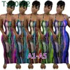 Femmes Robe Designer Sexy À Manches Longues Col En V Stripe Tie Dye Motif Imprimé Midi Robes Dames Longue Hanche Jupe 45 Couleurs