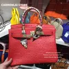 Moda bolsas de couro de avestruz em relevo bolsas de luxo bolsa de mão de grife bolsa feminina couro legítimo couro genuíno bolsa tiracolo feminina 30 cm