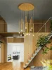 Подвесные лампы Современные Лестницы люстры, освещающие золотую черную светодиодную трубку
