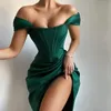 Günlük Elbiseler Kapalı Omuz Seksi Straplez Bölünmüş Korse Saten Moda 2021 Bodycon Elbise Kadın Parti Gece Kulübü Zarif