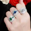 Chic Dark Blue Cubic Zircon Ladies Big Engagement Cocktail Party Rings American Bridal Wedding Band Jewelry R147 210714