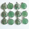 Amuletos de piedra natural árbol de la vida colgantes de aventurina verde Chakras gema piedra para joyería accesorios collar marcado