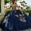Elegant Mexican Navy Blue Embroidery Quinceanera Dresses 2022 Corset Lace Up Sweet 16 Dress Ball Gown Prom Party Wear Vestidos De 15 Años Robe Mariée