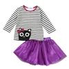 Umorismo Orso Autunno Neonata Vestiti Gatto Cartone animato T-shirt a maniche lunghe + Pantaloni a righe Tuta Abbigliamento per ragazze Set Abbigliamento per bambini X0902