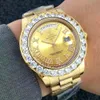 Big Diamond Luxury Brand Gold Watch Män Rostfritt Stål Dagens Armbandsur President Top Man Klocka för Relogio Masculino 210804