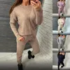 Pantalon de deux pièces pour femmes Cachemire Ensembles tricotés Femmes 2021 Pull à col rond en vrac Pantalon de carotte 2 pièces Tenue féminine Survêtements Harem