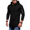 Autumn And Winter Men's O-neck T-shirts Hooded Solid Long Sleeve T-shirt men zipper Arc Hem Male Clothing Tops Gyms Tee 210603