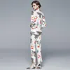 Women's Two Piece Pants Runway Cartoon Print Women Pant Suit Casual Notched Blazer Jacket+Elastic Waist Pocket Autumn Office Lady 2 Set