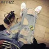 Withzz Ripped Jeans IG recommandé femmes femmes pantalons salopette vintage femme déchiré pantalon crayon 211129