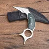 Hochwertiges Karambit-Messer mit 440C-Satinklinge, Full-Tang-Micarta-Griff, feststehende Klingen, Klauenmesser mit Lederscheide