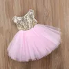 Été Sequin Sans Manches Puffy Mesh Robe Princesse Bébé Fille Enfants es Costume Pour 210528