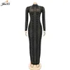 الفساتين غير الرسمية Jinxi S-XXL Fashion 2021 Autumn Sexy Women Black Golden Long Long Dress