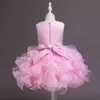 Roze Applique Girl's Pageant Jurken Hoge Kraag Prinses Jurk Kant Knielengte Bloem Meisjesjurken