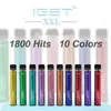 Authentique Iget XXL Vape Stylo Cigarettes électroniques Dispositif 9500mAh Batterie 7ml Pods vides Vapeurs d'origine 1800 Puffs Kit