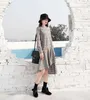 Korea Stil Mode Plaid Kleid Frühling Herbst Ankunft O Hals Langarm Casual Asymmetrische für Frauen 210615