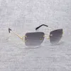 2023 Lunettes de créateur Modèle Vintage Fil sans monture Hommes Oculos Shade Diamant Coupe Cadre en métal Ovale Gafas Femmes pour Beaching Conduite 01 Lunettes de soleil