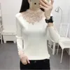 Zwart Kant Sexy Slim Turtleneck Pullovers Vrouwen Hol Elegante Sweaters Petal Collar Tops Dame Volledige Mouw Stretch Jumpers X0721