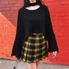Primavera verão mulher saias escolar garota fofa harajuku treliça plissada de saia punk high skirt saia curta T200324
