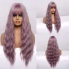 Synthetic Wigs Long Pink Purple Brown Blonde Blue Water Wavy With Bangs For Women Natural Cosplay Party Daily Use Heat Resistant