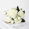 1 bukett stort huvud och 4 knoppar billiga falska blommor för hembröllopsdekoration Rose rosa sidenpion konstgjorda blommor Y0630