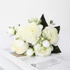 1 Boeket Grote Kop en 4 Bud Goedkope Nep Bloemen voor Thuis Bruiloft Decoratie Rose Roze Zijde Pioen Kunstbloemen Y0630