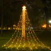 3.5m Stars Waterfall LED String Light with US Eu Plug Solar Powered Outdoor Waterproof Christmas Garland Garden Lamp Decoration Flashing Holiday 8 modes