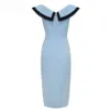 Elegante Sky Blue Women's Dress Sexy Fashion Senza spalline Buttons BodyCon Celebrity Seusy Punteway Party Midi 210527