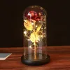 24k Gold Foil Glass Cover Rose Flowers LED Christmas Valentines Day Gift Light Immortal Flower Decorative Ornament Spot goods