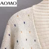 Aomo Jesień Zima Geometria Dzianiny Cardigan Sweter Jumper Button-Up Topy 1F313A 211007