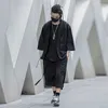 Chaqueta Kimono japonesa con bolsillos y cremallera Hip Hop para hombre, ropa de calle negra, cárdigan de estilo japonés Harajuku 210811